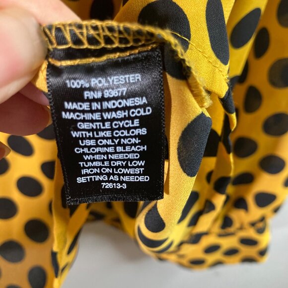 Womens Worthington V Neck Tie Polka Dot Blouse Gold Black XL Polyester‎ - Picture 10 of 11